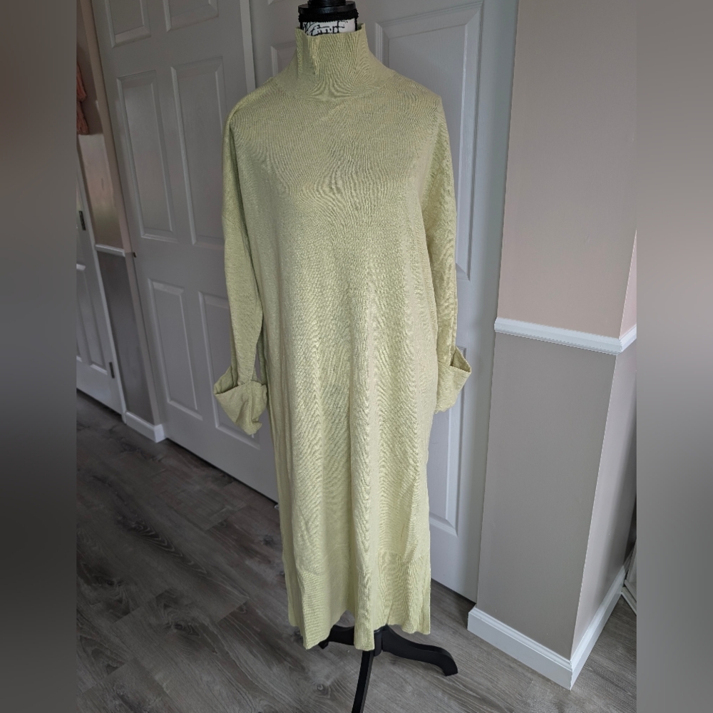NWT Free People Long Sleeve Turtleneck Midi Dress in Light Yellow